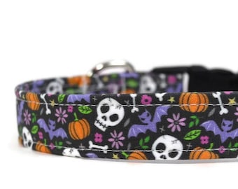 Collar de Halloween para perro: Calaveras, murciélagos y calabazas - Collar personalizado para mascotas