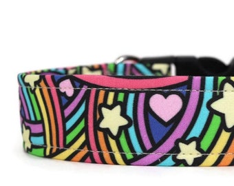 Rainbows and Stars Dog Collar - Custom Dog Collar - Breakaway Cat Collar