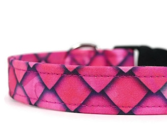Fuschia Pink Dragon Scales Dog Collar - Custom Breakaway Collar