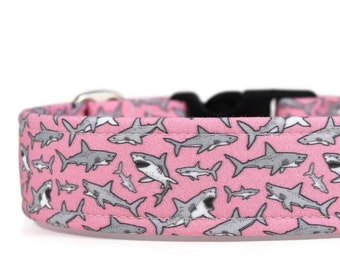 Sharks on Pink Dog Collar - Custom Pet Collar