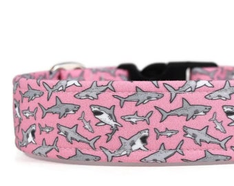 Sharks on Pink Dog Collar - Custom Dog Collar - Pet Accessories