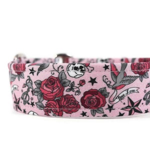 Old School Tattoos on Pink Dog Collar Custom Dog Collar Pet Accessories image 1