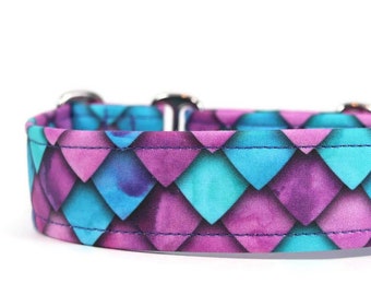 Dragon Scales Dog Collar: Purple, Pink & Blue, Custom Fit