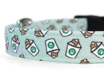 Puppuccino Dog Collar: Soft Blue Pup Cup Food Collar