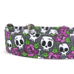 Purple Roses and Skulls Dog Collar - Custom Dog Collar - Martingale Dog Collar - Pet Accessories - Designer Dog Collar -