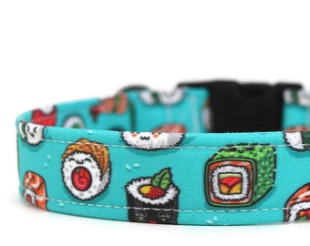 Sushi Designer Colorful Pink and Blue Quick Release Metal Buckle Personalized Laser Engraved Sushi Roll Dog Collar Fun Boy Girl Collar Sushi Designer Colorful Pink and Blue Quick Release Metal Buckle Personalized Laser Engraved Sushi Roll Dog Collar Fun Boy Girl Collar