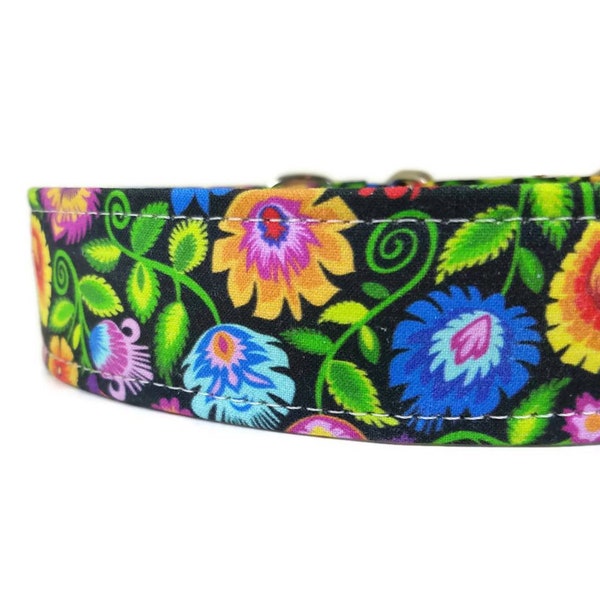 Folk Art Floral Dog Collar - Custom Dog Collar - Martingale - Pet Accessories - Designer Dog Collar - Cat Collar