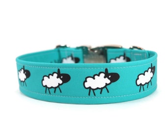 Sheep on Blue Dog Collar - Custom Dog Collar - Martingale - Pet Accessories