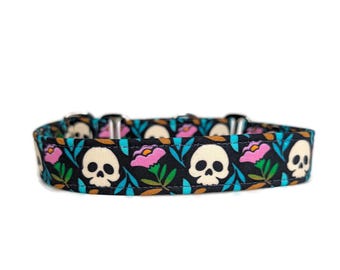 Skulls and Flowers Dog Collar - Custom Fit