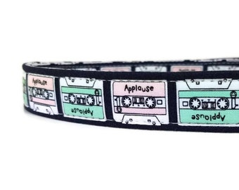 Cassette Tape in Mint Dog Collar - Custom Dog Collar - Martingale - Pet Accessories - Designer Dog Collar - Cat Collar