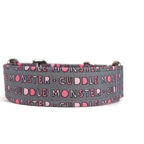 Collar para perros Cuddle Monster, Martingale rosa y gris, Collares personalizados para mascotas