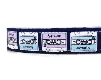 80's Cassette Tapes on Blue Dog Collar - Custom Dog Collar - Martingale - Pet Accessories - Designer Dog Collar - Cat Collar