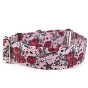 Old School Tattoos on Pink Dog Collar Custom Dog Collar Pet Accessories image 2