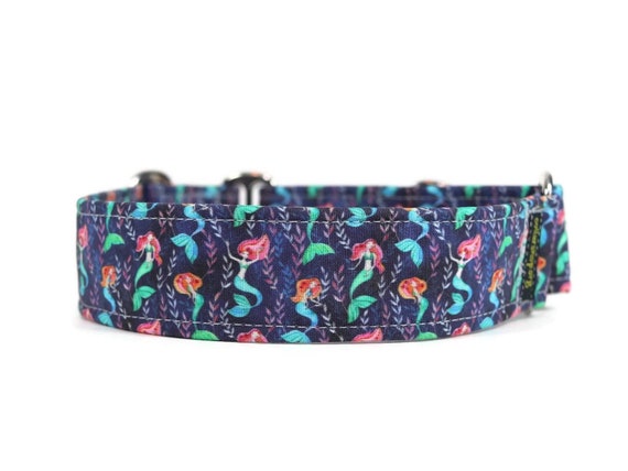 Mermaids on Blue Dog Collar - Handmade Martingale Collar