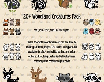 WoodlandAnimals svg Bundle Summer Baby Shower | Forest Creatures Clipart png dxf eps | Deer Fox Raccoon Cut Files for Cricut & Silhouette