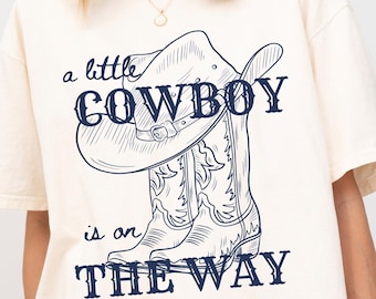 Cowboy Baby Shower Gift-Pregnancy Reveal Shirt-Rainbow Baby Announcement Gift-Boy Mom-to-Be-Wild West Baby Sprinkle-Western Pregnancy Tee
