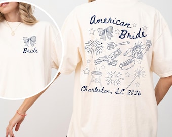 All American Bride Bachelorette Shirts Comfort Colors Tee Custom Patriotic Bride 4th of July Lake Shirts Hot Dog Shirt Red White and I Do