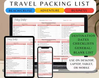 Travel Packing Checklist: Family Vacation Planner (Google Sheets Digital Download