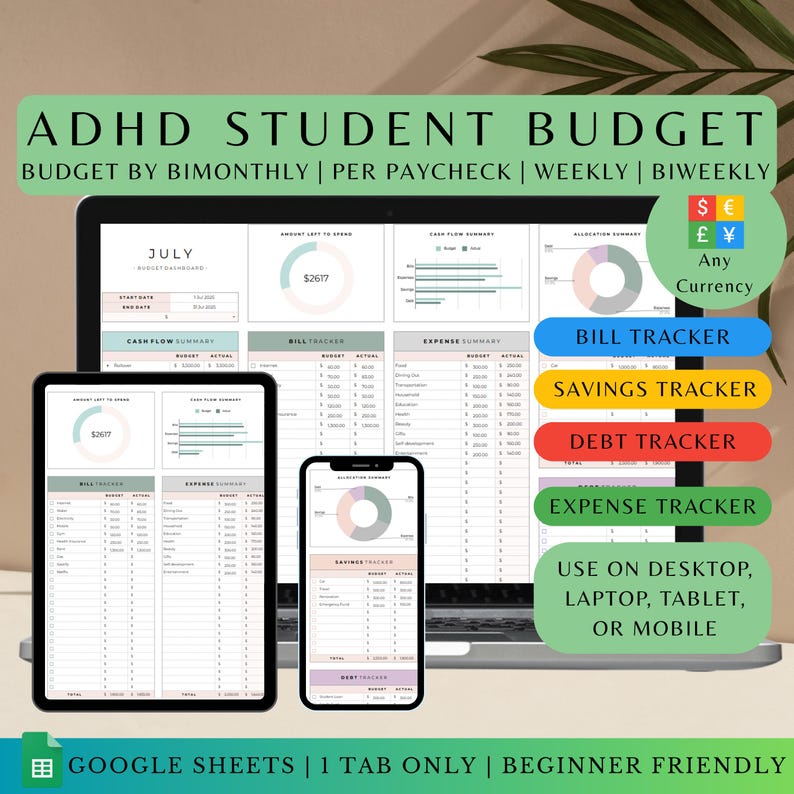 ADHD College Student Budget Template: Google Sheets Digital Planner - Etsy