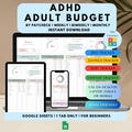 ADHD Adult Digital Budget Planner Google Sheets Monthly Bill Tracker Personal Income Expense  Weekly Paycheck Journal Debt Payoff Tool 2025