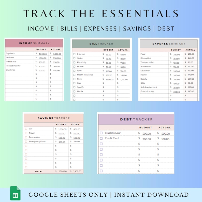 2025 ADHD Adult Digital Budget Planner Google Sheets Monthly Bill Tracker Personal Income Expense  Weekly Paycheck Journal Debt Payoff Tool