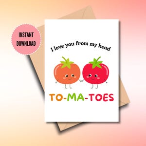 Te amo desde mi cabeza tomates / Linda tarjeta de juego de palabras con comida / Tarjeta de aniversario / Tarjeta de San Valentín / Colección de jardín