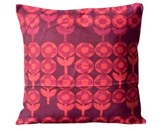 Heals Peter Hall's Verdure, red floral, mid 60s vintage cotton cushion cover, throw pillow cover, homeware decor.