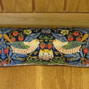 Draught excluder, William Morris indigo blue Strawberry Thief door stopper, draft stopper, window draught dodger.