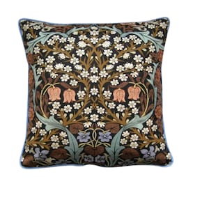 Sanderson William Morris Blackthorn, Arts and Crafts, brown, blue, mid 60s vintage fabric cushion cover, throw pillow cover, home decor.