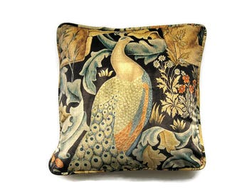 William Morris, Forest, Arts and Crafts, black, green and gold, peacock velvet cushion cover, throw pillow cover, home decor.