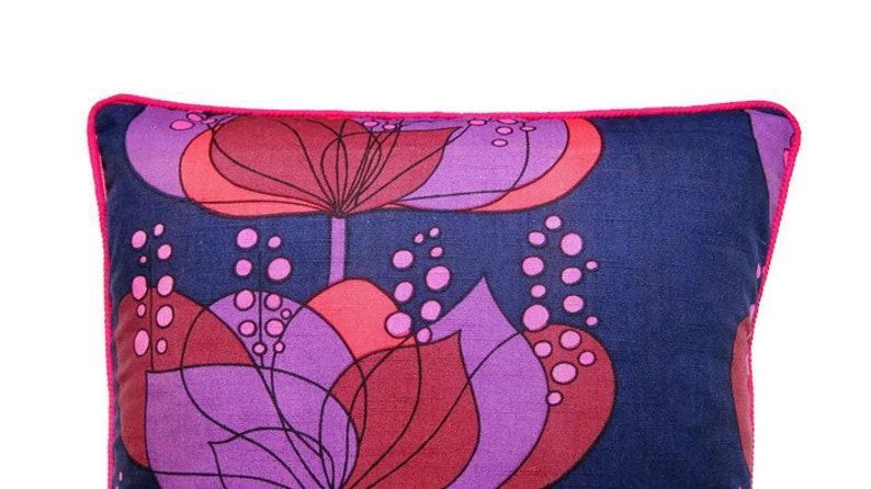 Heals Boras Rio by Helene Wedel, vintage mid 60s, purple, red, pink, cotton cushion cover, throw pillow cover, homeware decor. image 2