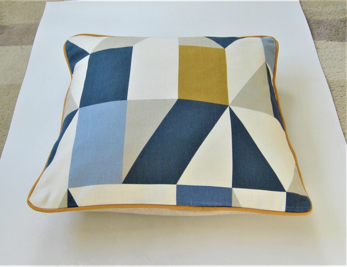 Cushion Cover Scion Nuevo Blue Mustard Yellow and Grey Etsy UK