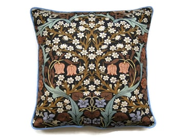 Sanderson William Morris Blackthorn, Arts and Crafts, brown, blue, mid 60s vintage fabric cushion cover, throw pillow cover, home decor.