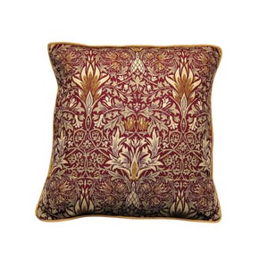 William Morris, Snakeshead Arts and Crafts, red, gold and beige  linen union cushion cover, throw pillow cover, home decor.