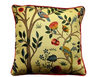 William Morris Kelmscott Tree, yellow, beige, red, blue, green, linen union cushion cover, throw pillow cover, home decor.
