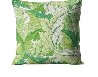 William Morris Acanthus, Arts and Crafts, Leaf Green, linen and cotton blend cushion cover, throw pillow cover, home decor.