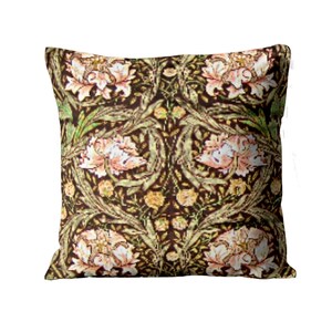 William Morris African Marigold Cushion Cover: Brown, Green & Peach Cotton Pillow