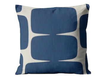 Scion Lohko Indigo Cushion Cover: Navy Blue Geometric Linen Pillow