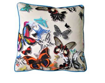 Christian Lacroix Butterfly Parade Cushion Cover: Light Grey Cotton Throw Pillow