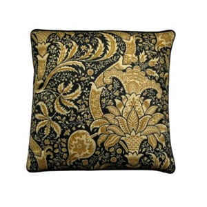 William Morris Indian Cushion Cover: Arts & Crafts Pillow, Black Beige Cotton zdjęcie 1