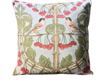 G P & J Baker, Birds and Cherries Cotton Cushion Cover, Art Nouveau Throw Pillow