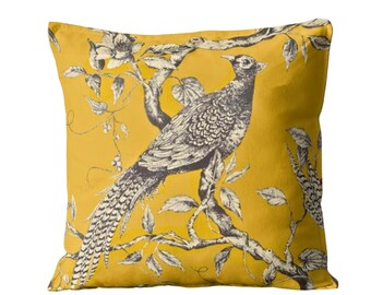 Zoffany, Darnley Toile, Tigers Eye, mustard and grey cotton velvet cushion cover, throw pillow cover, homeware decor.