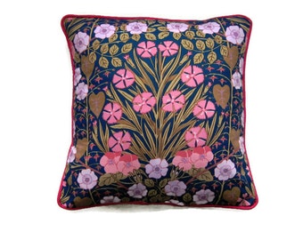 Cushion cover, Sanderson Pansy, turquoise blue, pink, lilac floral mid 70s vintage cotton mix throw pillow, home decor.