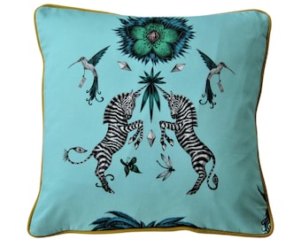 Funda de cojín Clarke and Clarke, cebras, satén de algodón safari, 35,5 x 35,5 cm