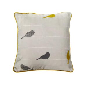 Cushion cover, John Lewis "Birds  on a Wire"  grey, charcoal, mustard yellow cotton throw pillow cover, home decor.
