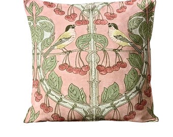 GP & J Baker Birds and Cherries Coral cotton cushion cover