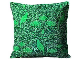 Zoffany printed green 100% silk cushion cover, Art Nouveau, throw pillow cover, homeware decor.