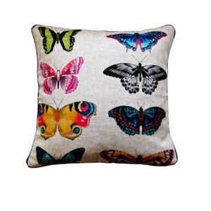 Botanical butterflies, Harlequin Fabrics Papilio, turquoise, pink and blue linen cushion cover, throw pillow cover, home decor. image 2