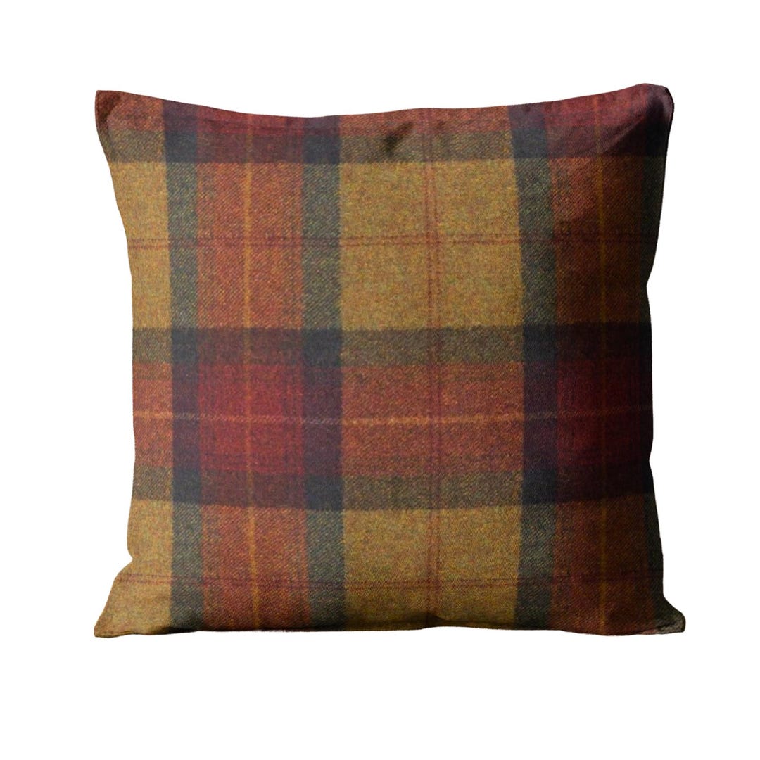 Abraham Moon Skye Claret 100 Wool Plaid Checked Tartan Cushion abraham-moon-skye-claret-100-wool-plaid-checked-tartan-cushion