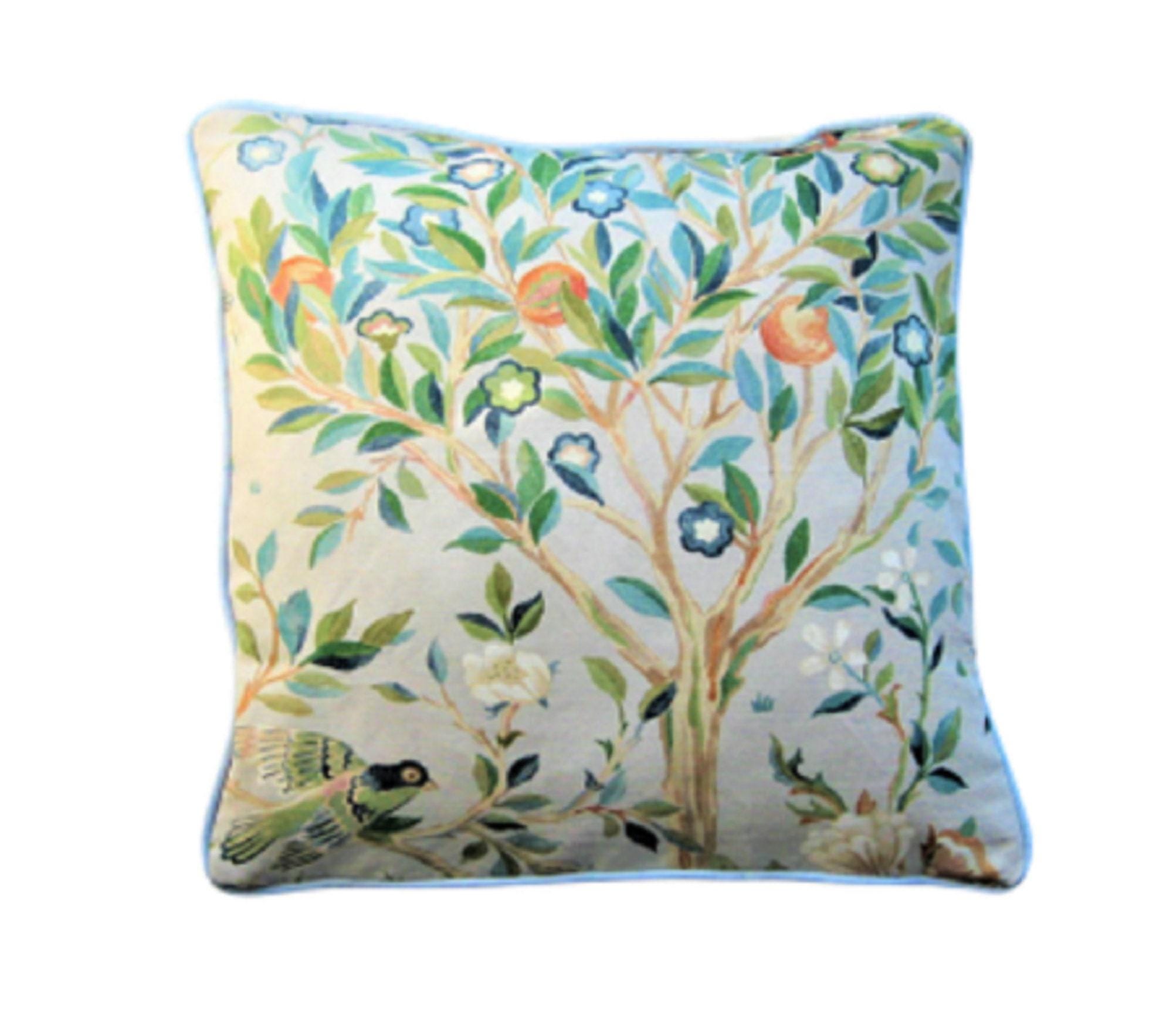 William Morris, "Melsetter", Arts and Crafts, grey, blue and green linen cushion cover, throw pillow cove, home decor.
